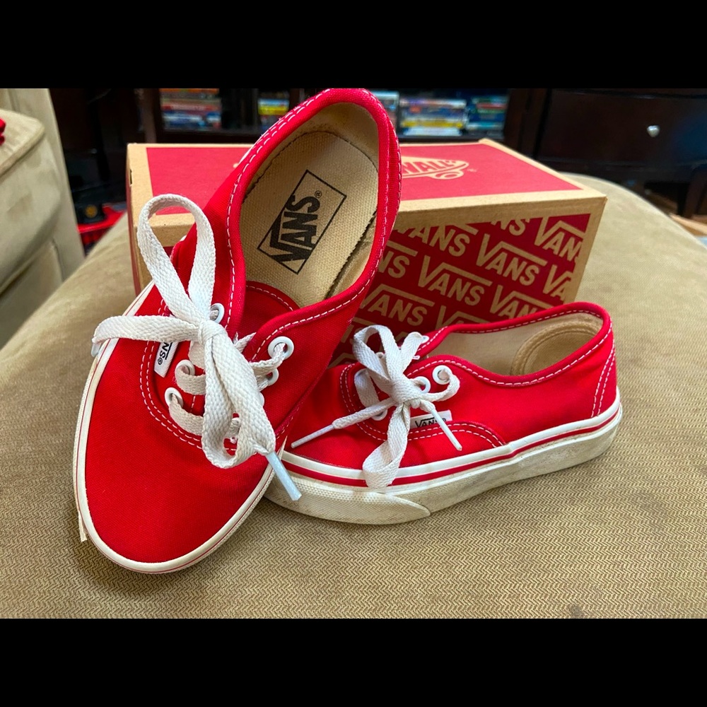 Authentic Vans in bright cherry red, toddler size 11.5, great condition